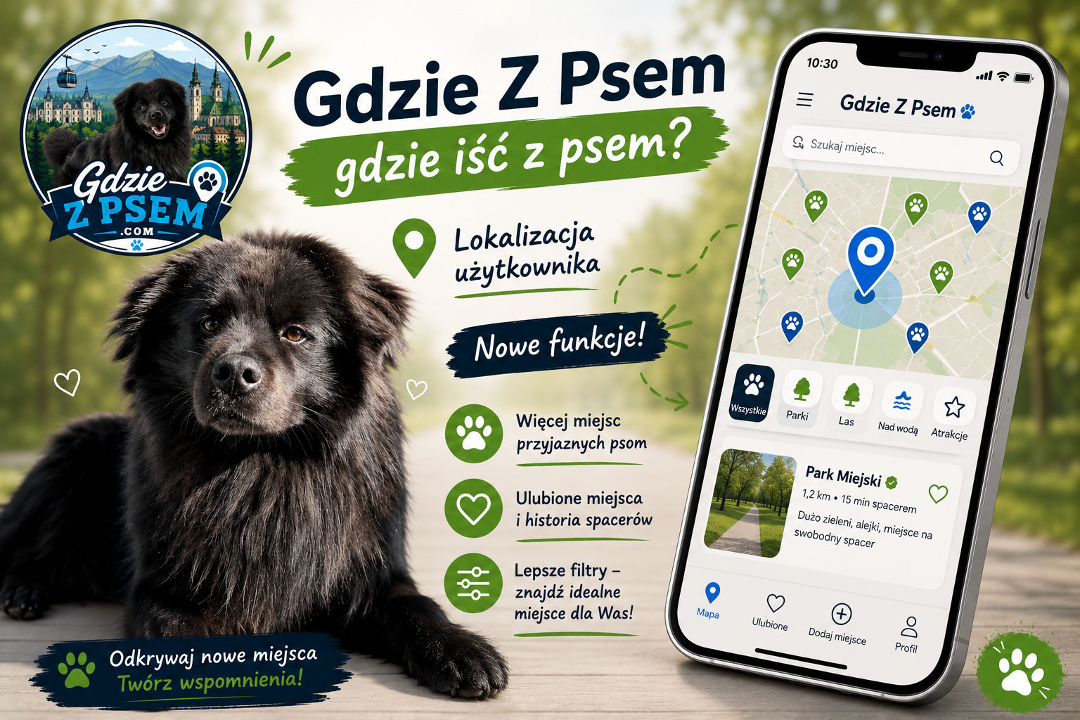 Gdzie z psem, nowe funkcje, mapa miejsc